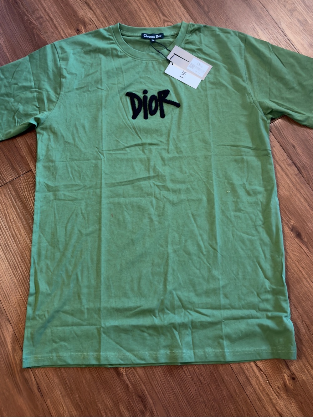 Dior Green Tee with Black Script Logo